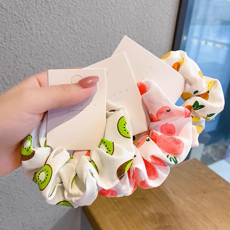 Dây Cột Tóc Scrunchies, Dây Buộc Tóc Vải Hình Hoa Quả 4 Mùa Ngọt Ngào SC13