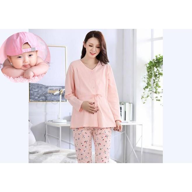 Bộ đồ sau sinh cực đẹp, cotton 100% có chỗ mở cho con bú, quần có chun tăng chỉnh