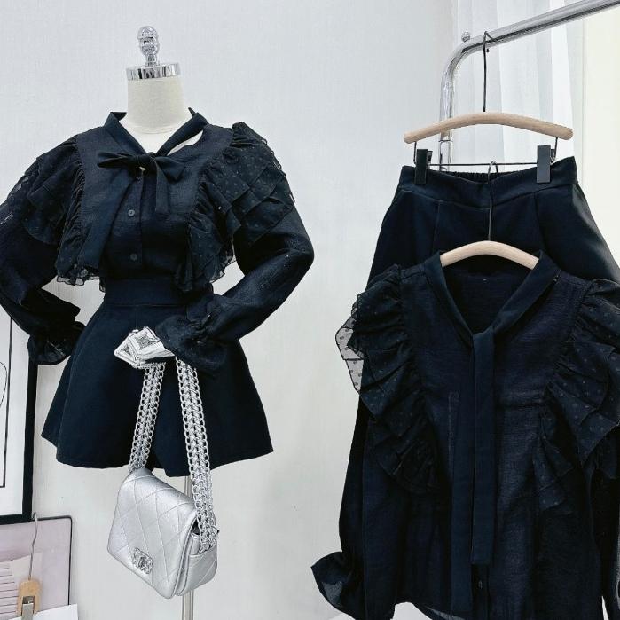 Set bộ nữ, áo voan tơ nhún bèo ngực cực bánh bèo Trendy Clothing