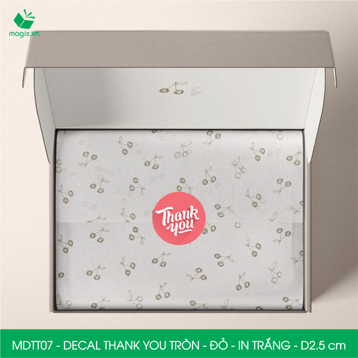 MDTT07 - D2.5cm - 500 Sticker Thank you, decal Thank you tròn dán hộp carton, tem cám ơn, nhãn dán cảm ơn trang trí gói hàng