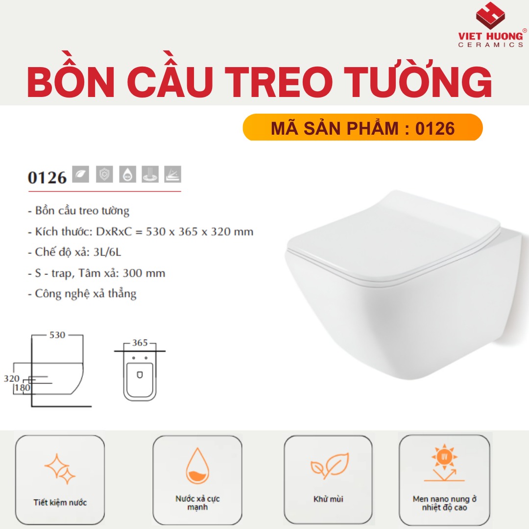 BỒN CẦU TREO TƯỜNG EUROVINTO CAO CẤP MÃ 0126