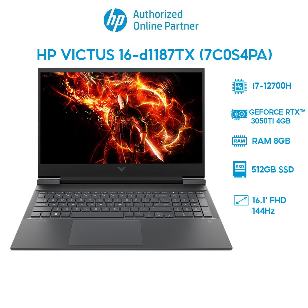 Laptop HP VICTUS 16-d1187TX (7C0S4PA) (i7-12700H | 8GB | 512GB | GeForce RTX 3050Ti 4GB | 16.1' FHD 144Hz | Win 11) Hàng chính hãng