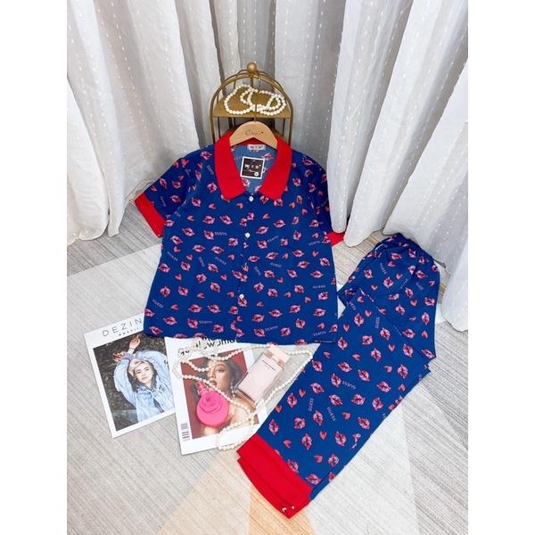 Đồ bộ pijama mặc nhà LỤA cổ sen tay ngắn quần dài sang trọng dưới 62kg