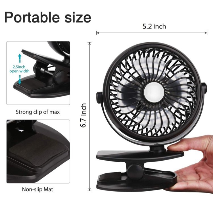 Quạt tích điện mini, quạt usb để bàn dung lượng pin 2000 mha sử dụng liên tục từ 4 đến 6 tiếng, xoay 360 độ có chân đế kẹp