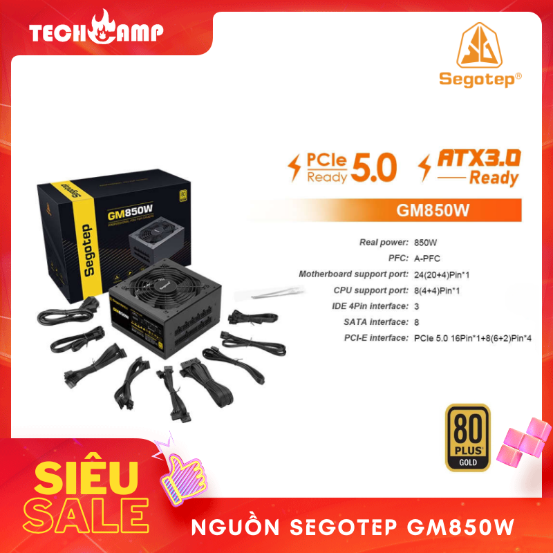 Nguồn Segotep GM850W 850W Fully Modular 80+ Gold - Hàng chính hãng