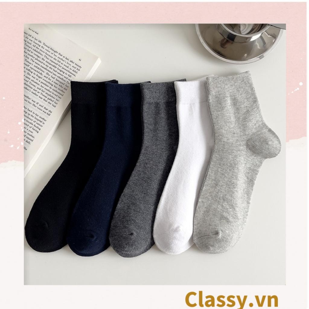 Tất cổ cao Classy, vớ cổ cao chất liệu dệt kim, vải trơn 4 mùa màu basic G1405