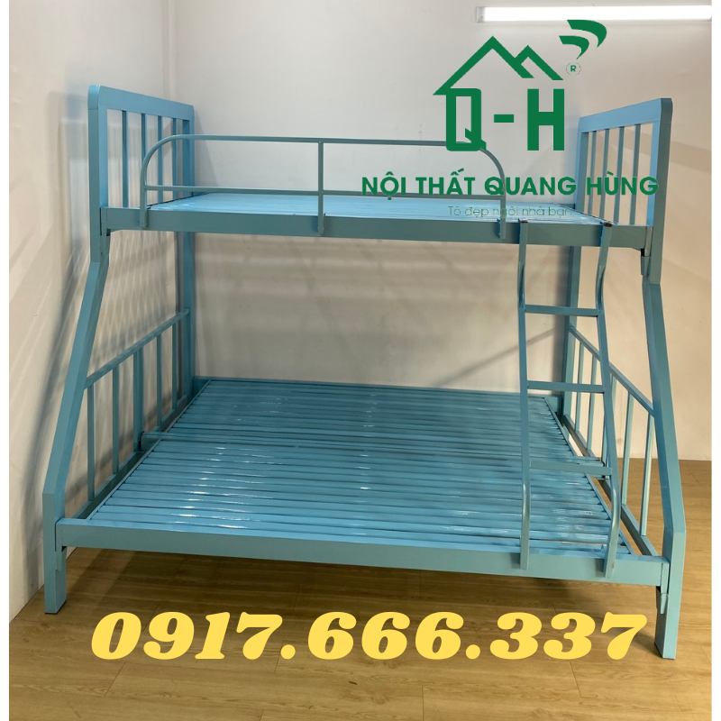 GIƯỜNG TẦNG SẮT HỘP 4X8 MÀU XANH DƯƠNG SIZE 1M2X1M6 DÀNH CHO GIA ĐÌNH