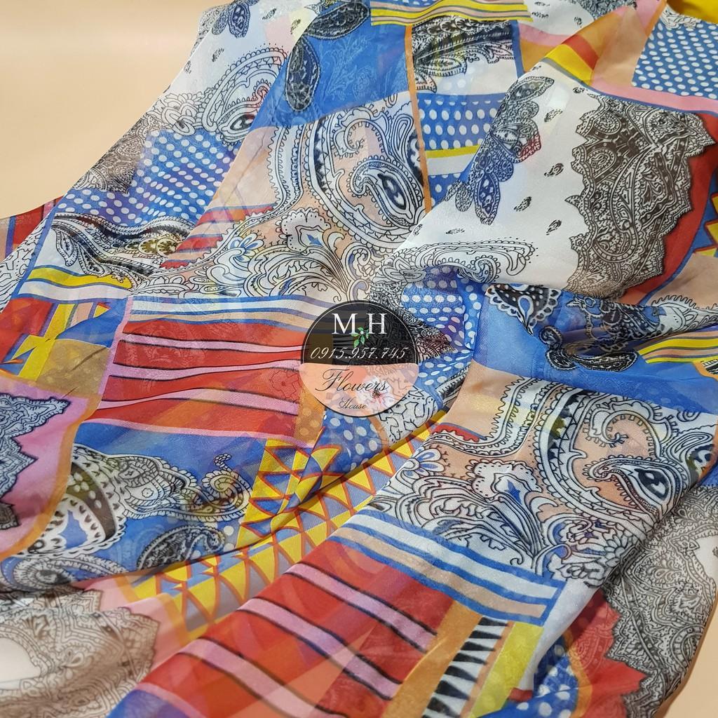 Vải voan tơ in 5D họa tiết hình học nhiều màu, chất mềm mại, mát, dùng may váy áo mùa hè