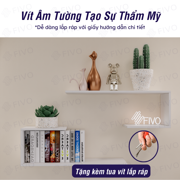 Combo 2 Kệ Gỗ Treo Tường Chữ J FIVO FB42 Thiết Kế Âm Tường, Đa Dạng Cách Trang Trí, Chịu Lực Tốt - Giá Rẻ