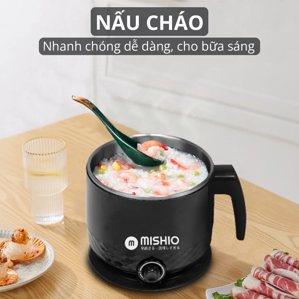 Bình đun inox304 nấu đa năng 1.5L Mishio - Hàng chính hãng