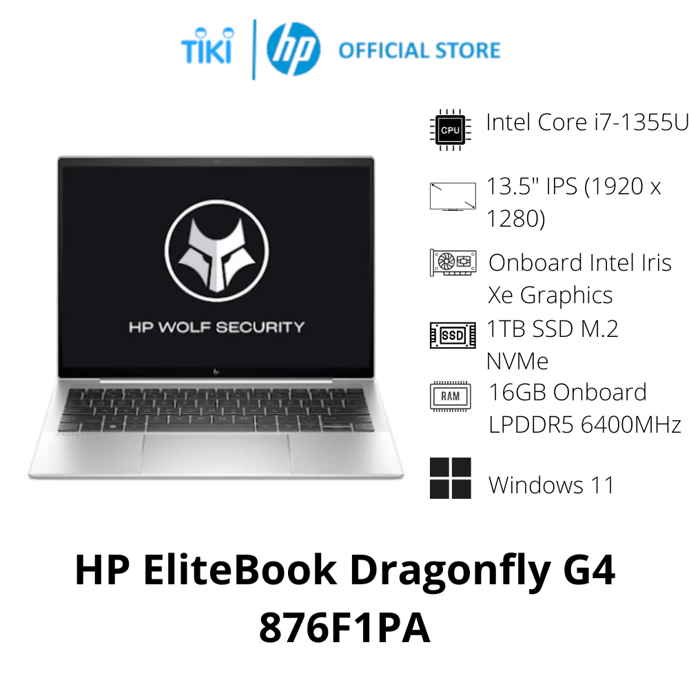 Laptop HP EliteBook Dragonfly G4 876F1PA (Core i7 1355U/ 16GB/ 1TB SSD/ Intel Iris Xe Graphics/ 13.5inch WUXGA+, Touch/ Windows 11 Pro/ Silver/ Vỏ nhôm) - Hàng Chính Hãng
