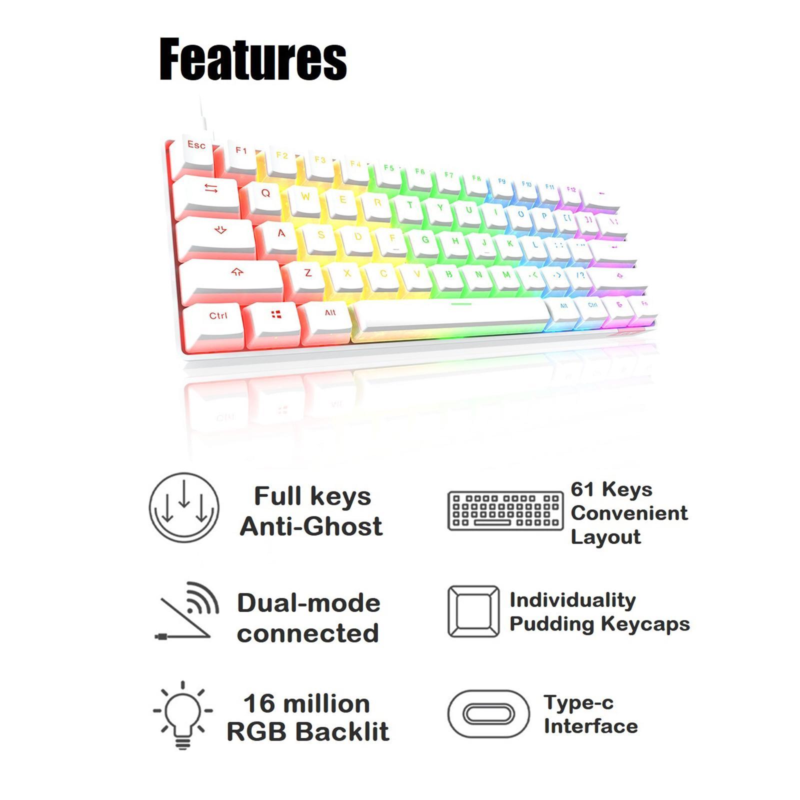 61 Keys Mechanical Bluetooth Keyboard Dual Modes Rechargeable RGB for PC Laptop