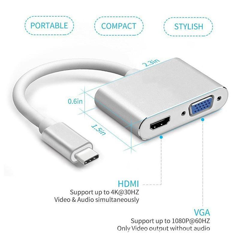 Cáp Chuyển Đổi Loại C Sang Vga Hdmi Hd 4k Cho laptop táo