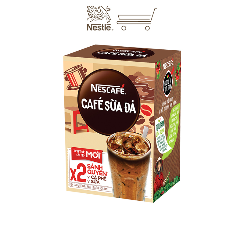 [Tặng 1 bình nước] Combo 2 hộp cà phê hòa tan Nescafé 3in1 cà phê sữa đá (Hộp 10 gói x 24g)