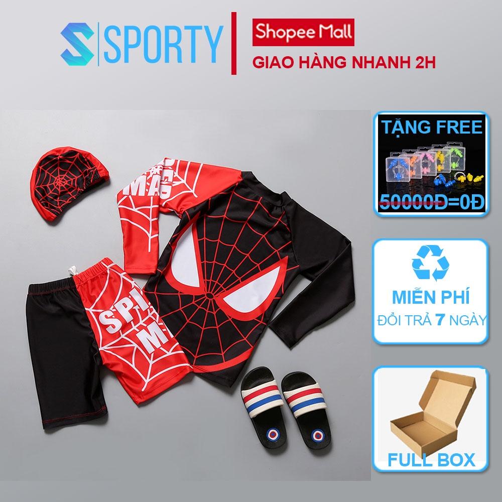 Đồ Bơi Trẻ Em - Áo Bơi Dài Tay Cho Bé Trai Kèm Quần Lửng Mẫu Spider Man SPORTY