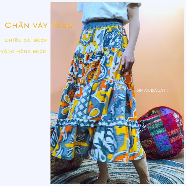 Chân váy xoè tầng 80cm vải nhập khẩu Ấn Độ 100% cotton