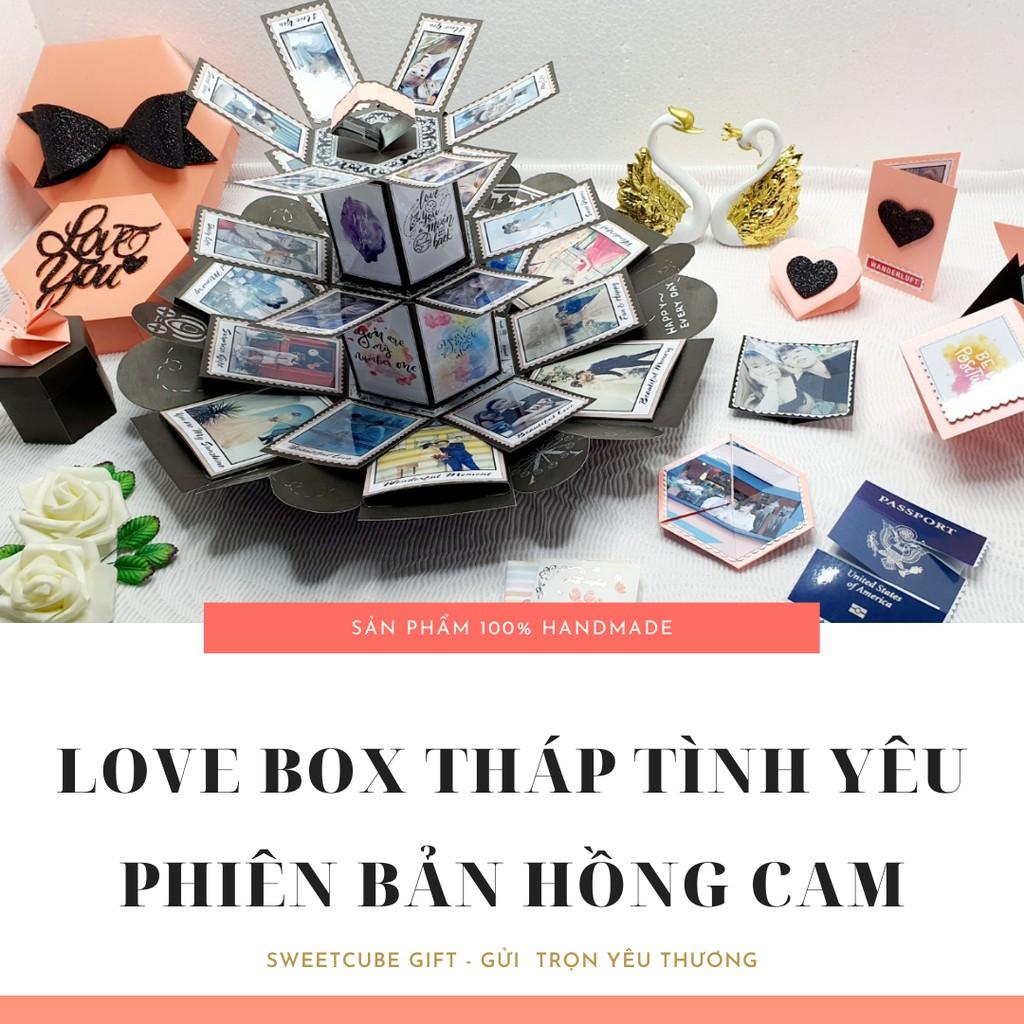 Exploding box Quà tặng Siêu Cute, LOVE BOX THÁP TÌNH YÊU_Phiên bản HỒNG PASTEL (19.5x19.5x13cm)