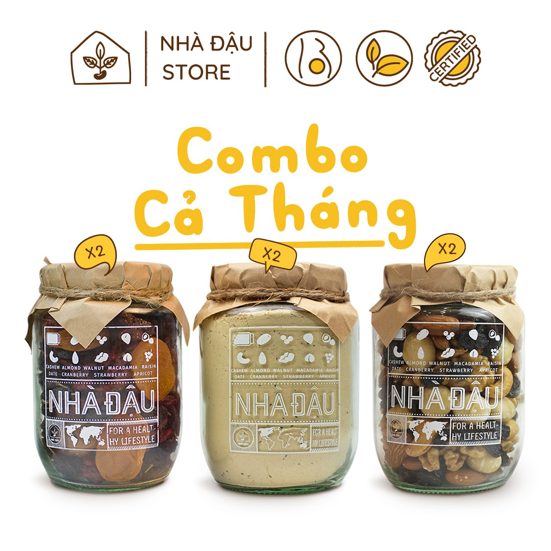 Combo Dinh Dưỡng 1 Tháng - Ăn Vặt Bà Bầu: Mixnuts 5 Siêu Hạt, Bột Ngũ Cốc, Mixfruits Trái Cây Sấy Dẻo Cao Cấp | 98