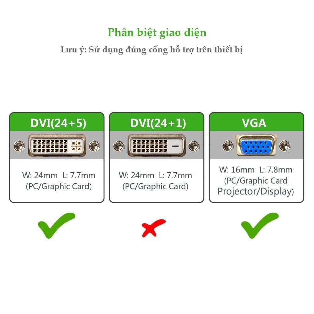 Cáp chuyển DVI-I (24+5) đầu đực sang cổng VGA đực độ dài từ 1-5m UGREEN DV102 - Hàng Nhập Khẩu