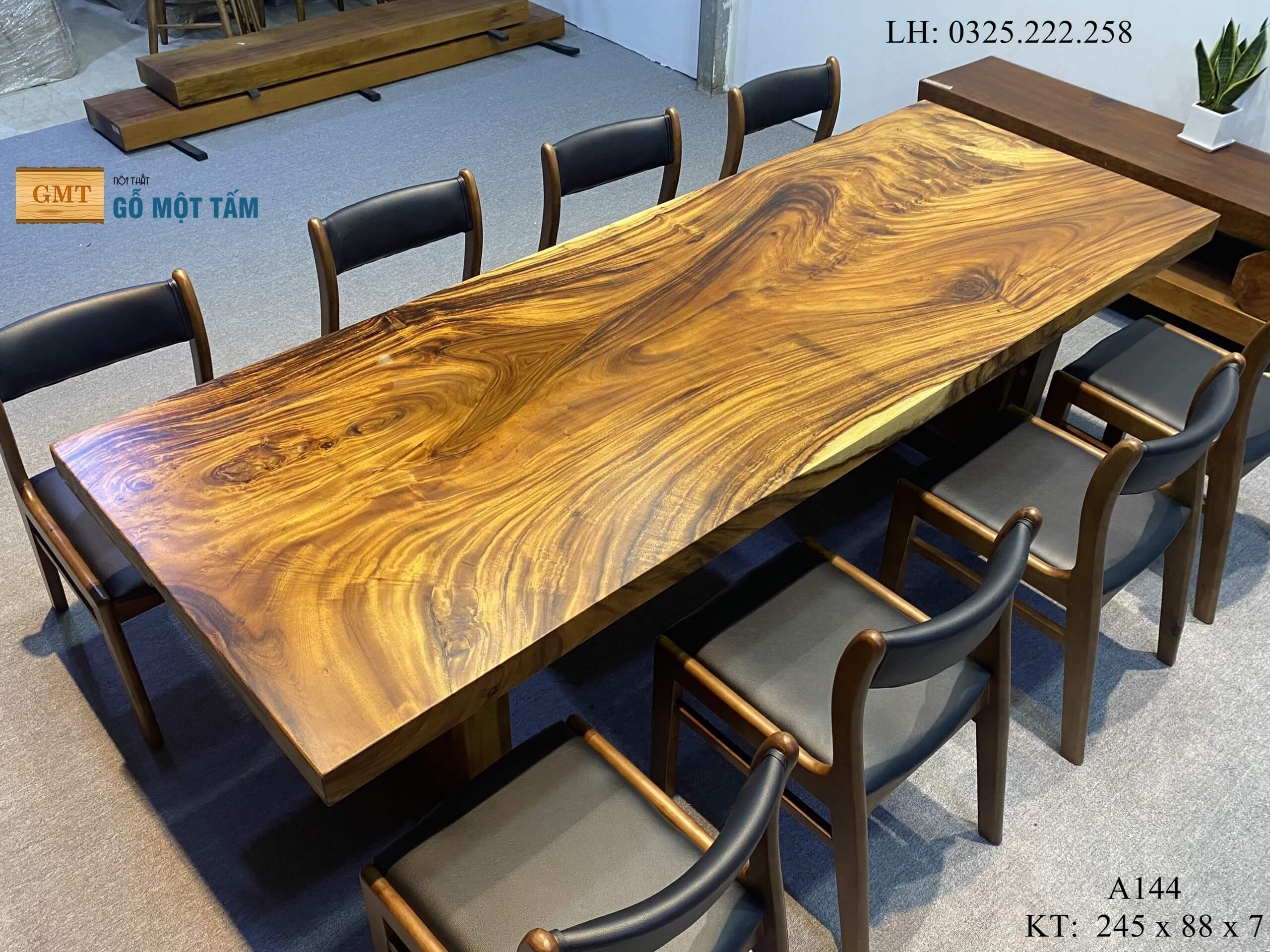 Bàn Ăn Gỗ Me Tây, Bàn Làm Việc Gỗ Me Tây, Bàn Gỗ Me Tây Nguyên Tấm Dài 2,45m Rộng 88cm Dày 7cm