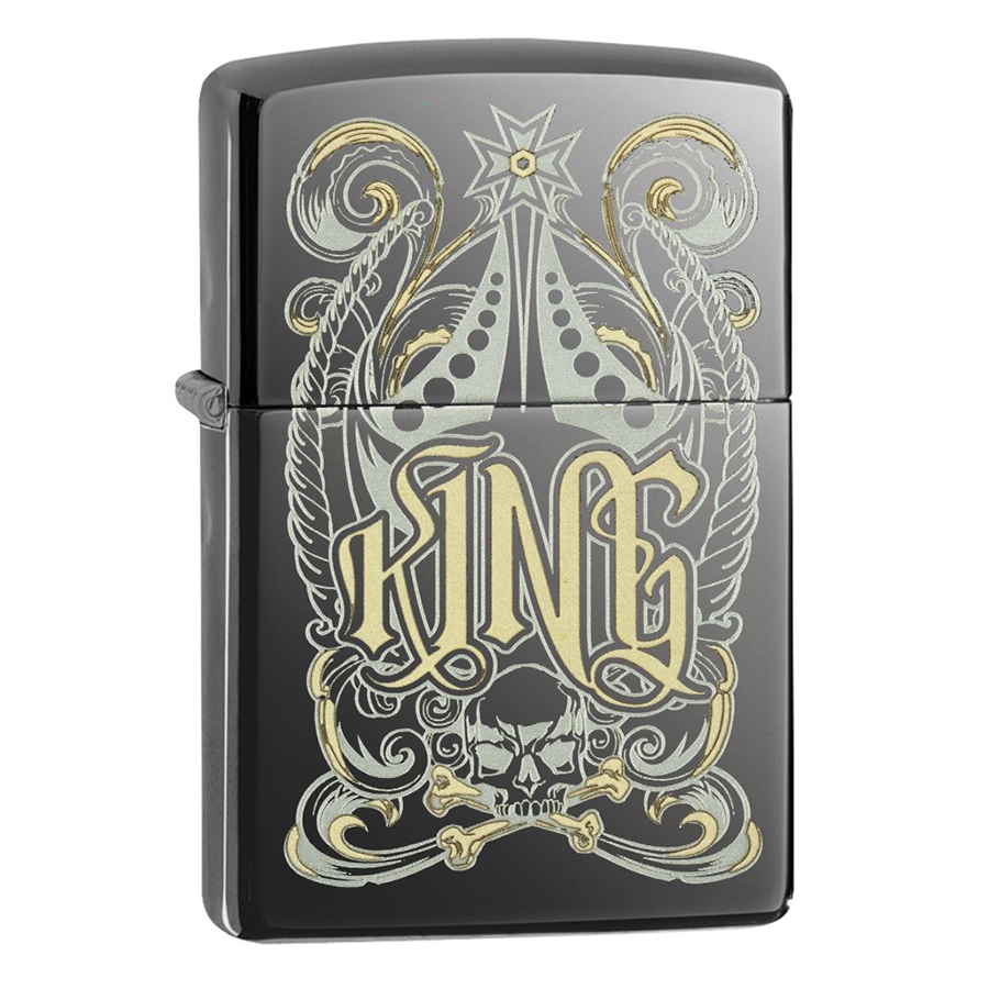 Bật Lửa Zippo 28798 - Bật Lửa Zippo Engraved King Laser Black Ice