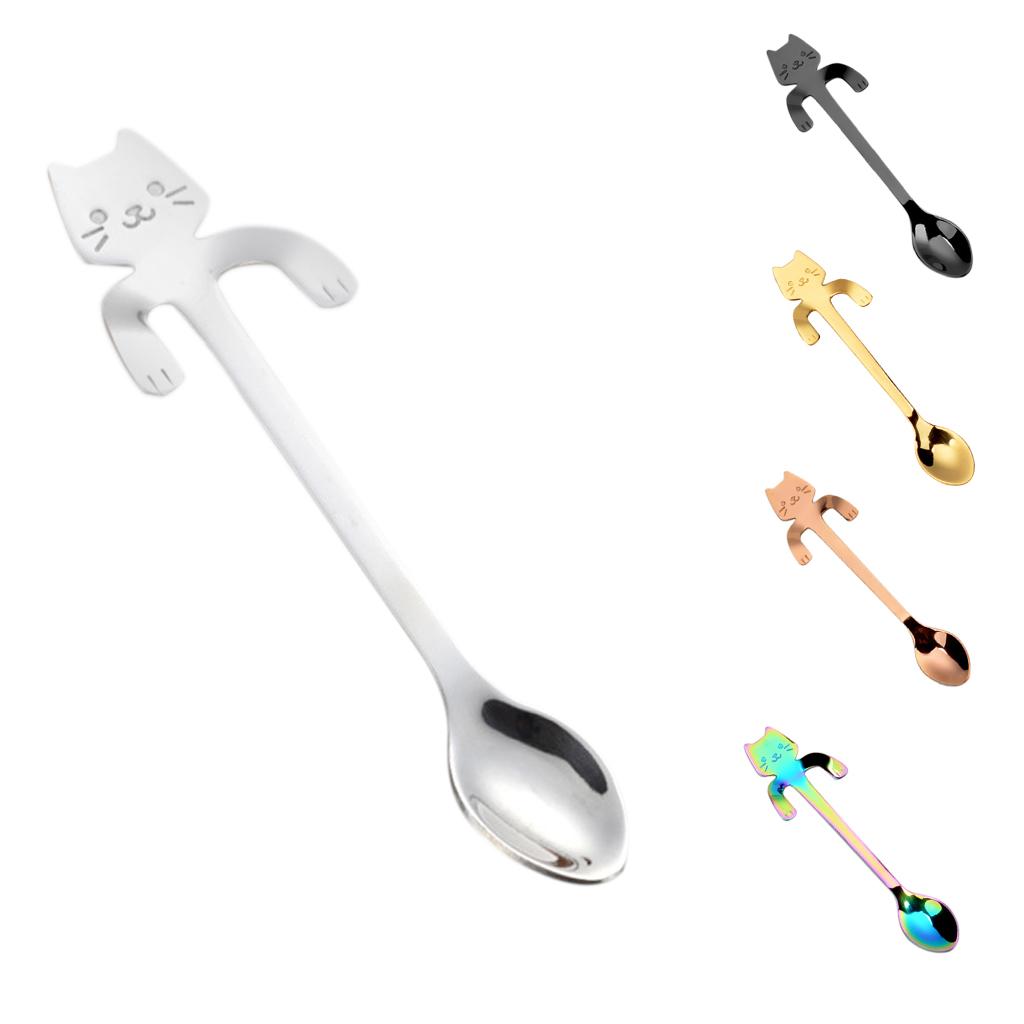 1 pc Lovely Cat Stainless Steel Hanging Spoons Dessert Spoons Tea Coffee Scoops