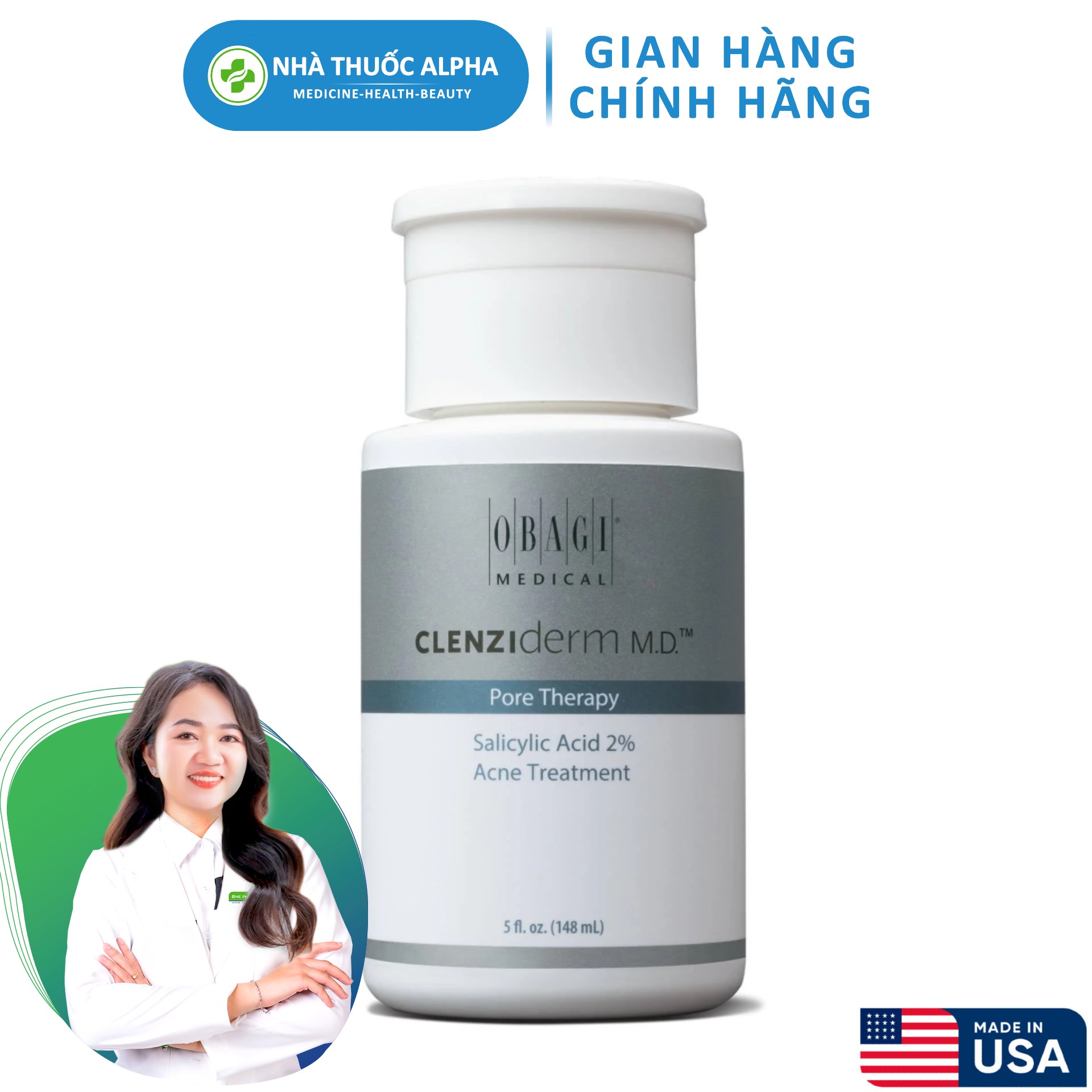 Toner tẩy tế bào chết BHA 2% OBAGI Clenziderm MD Pore Therapy hạn chế tiết dầu, giảm mụn