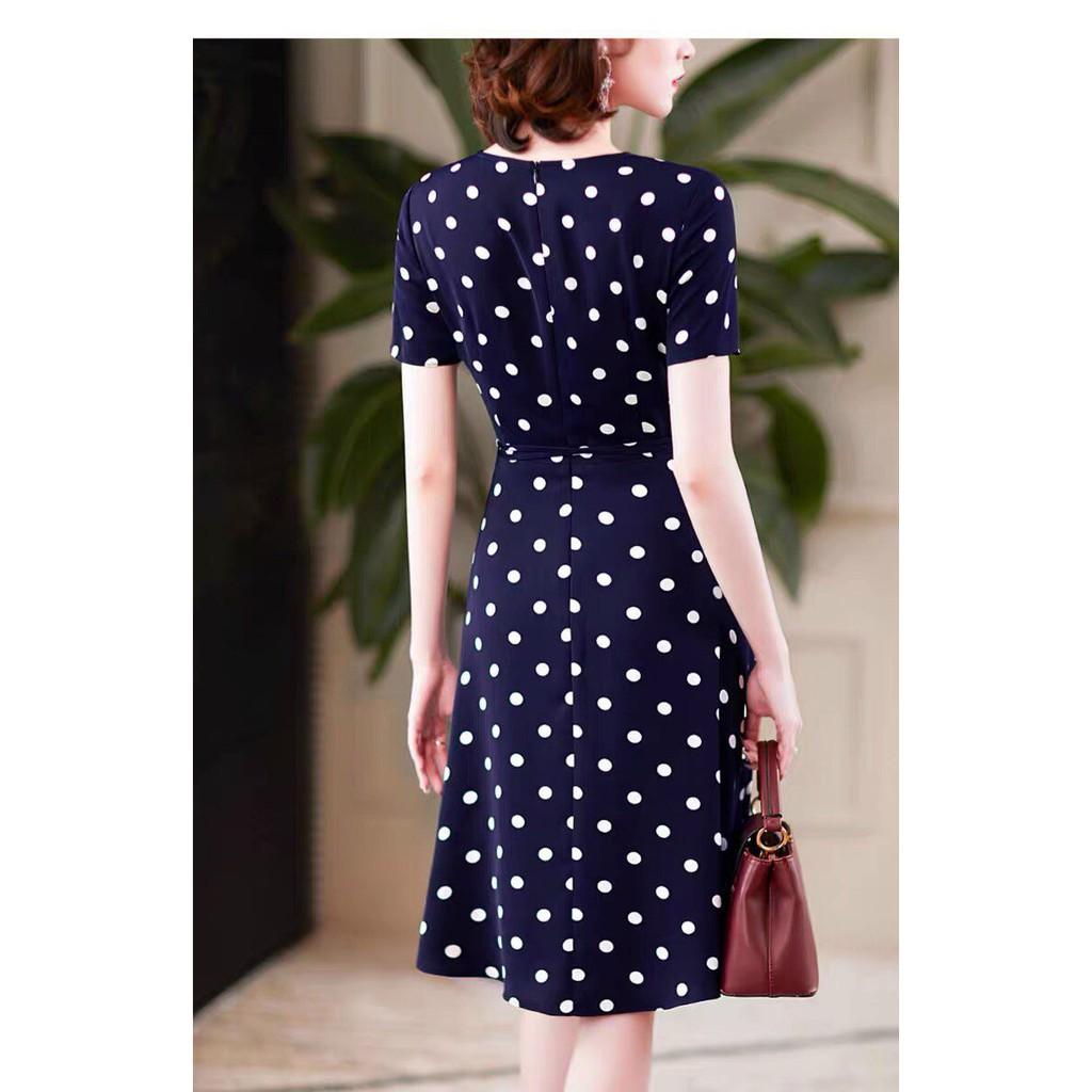 Đầm Chấm Bi Xòe Cổ V, đầm xòe, đầm xòe họa tiết, đầm xinh, đầm đẹp