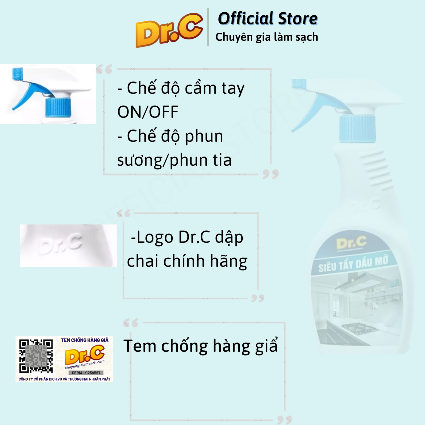 Siêu tẩy dầu mỡ Dr.C CHÍNH HÃNG - đánh bay vết bẩn cứng đầu ( 500 ml )