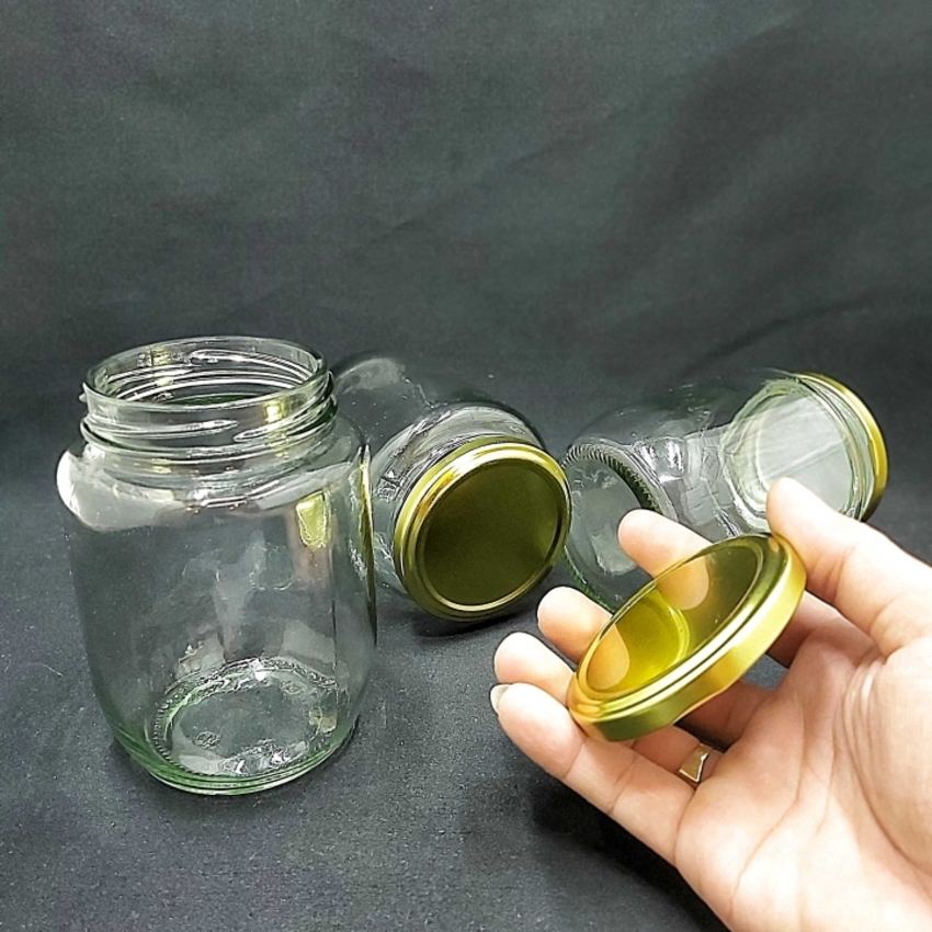 Hũ Gia Vị Thủy Tinh 500ML nắp thiếc vàng vặn – Lọ thuỷ tinh 500ml đựng muối, đường, bột ngọt, hạt tiêu, bột nêm, mật ong, mứt, yến chưng, dầu dừa