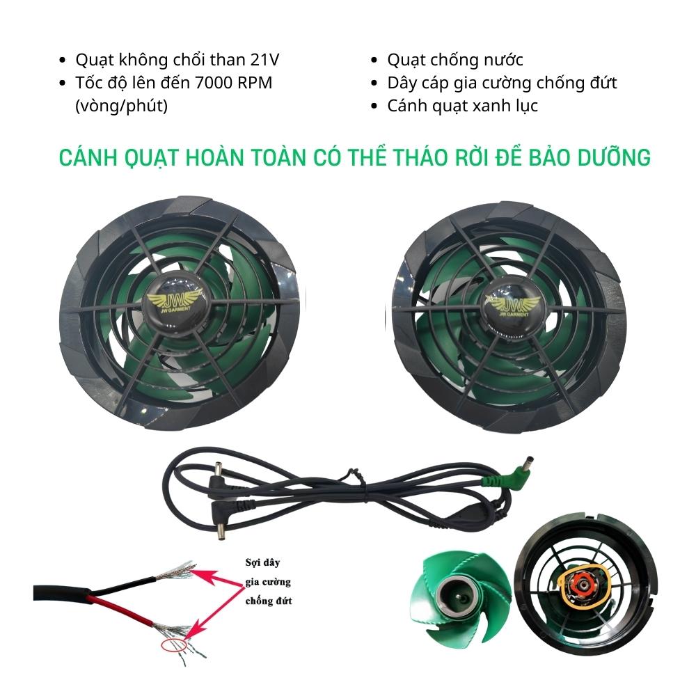 Combo pin quạt áo điều hòa cao cấp Nhật Bản, dung lượng pin khủng 25.000mAh các mức điện áp 21V, quạt không chổi than