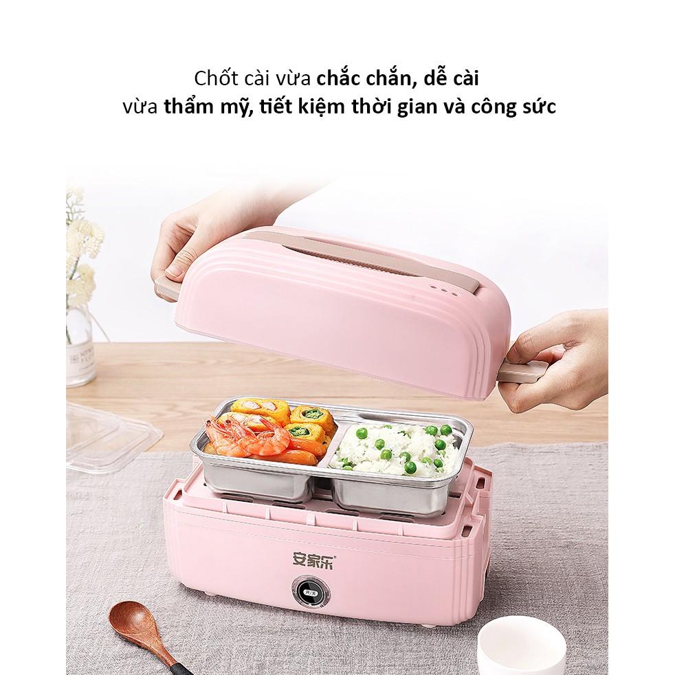 Hộp cơm loại 1 NẤU CHÍN, HÂM NÓNG, KÈM HÚT CHÂN KHÔNG 2 TẦNG 3 NGĂN màu hồng