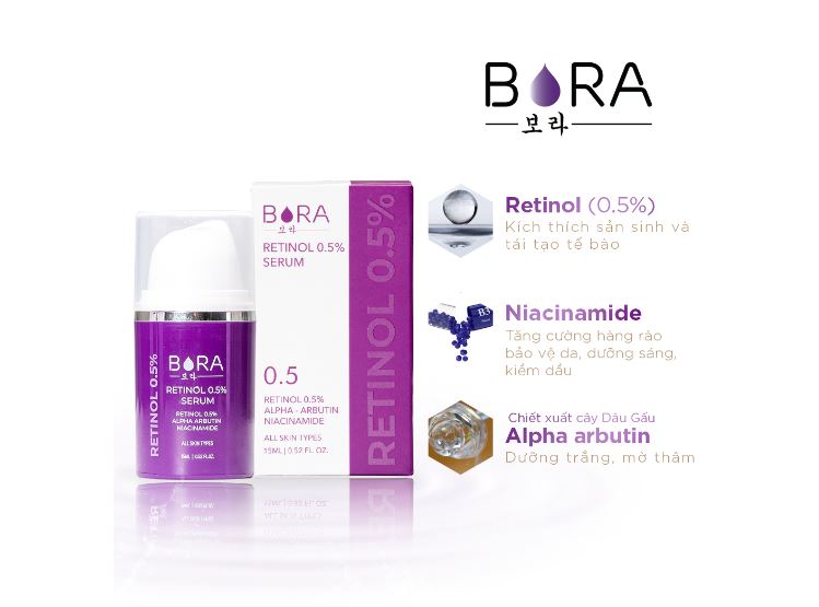 Serum dưỡng trắng, chống lão hóa và căng bóng da Bora Retinol 0.5% chai 15ml