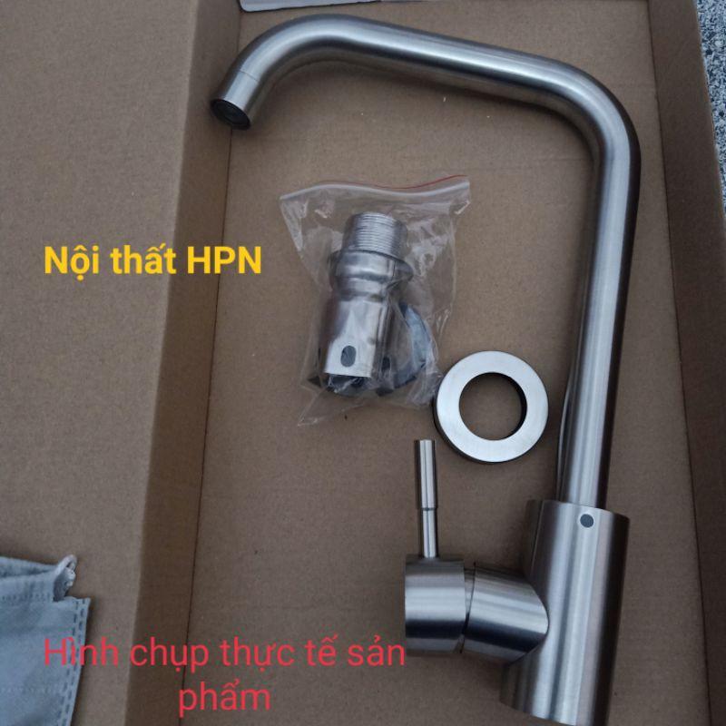 Vòi rửa chén Nóng Lạnh kiểu vuông ống lớn phi 24 gắn chậu INOX SUS 304 Cao cấp HPN-RC07 Tặng kèm cặp dây cấp nóng lạnh