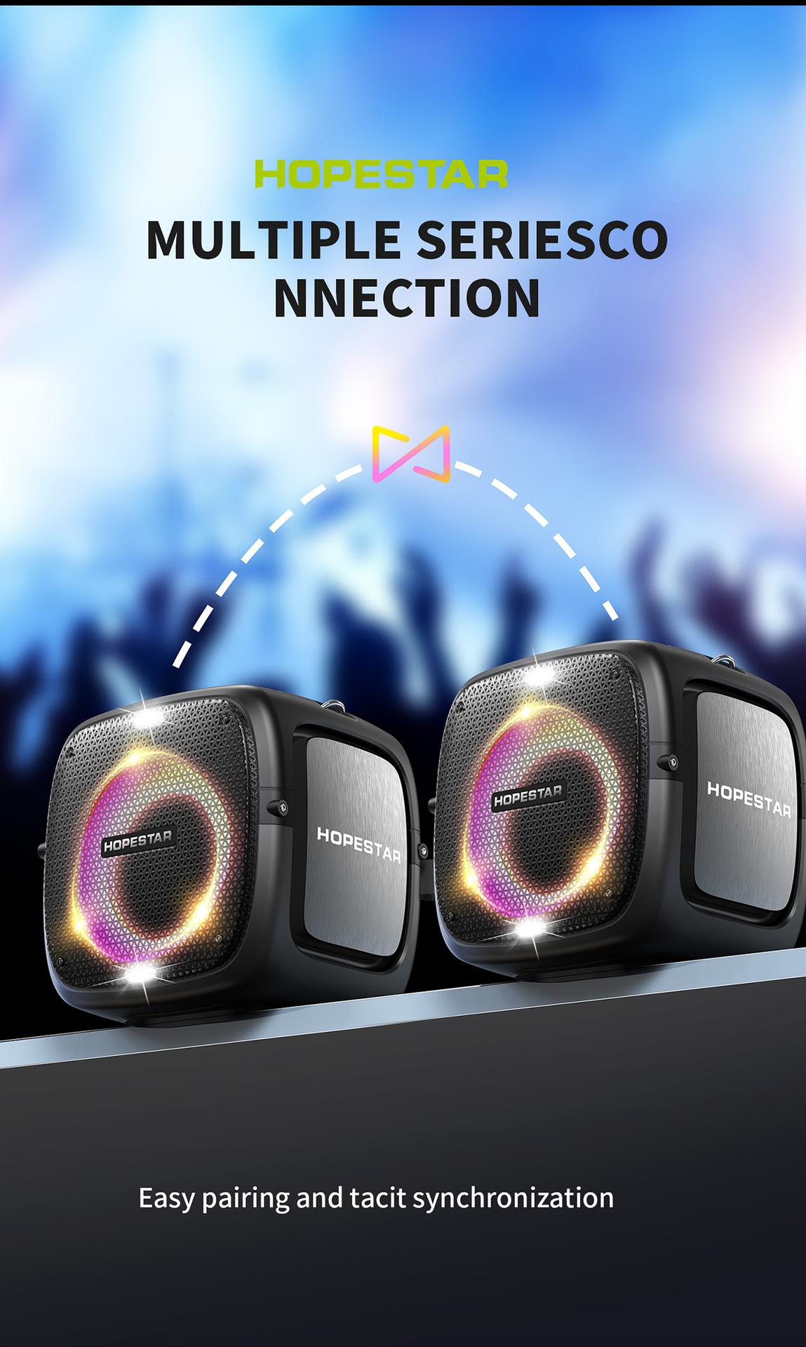 Hopestar-partyone caixa de som Loa Bluetooth ngoài trời loa siêu trầm công suất cao 80W âm thanh khiêu vũ vuông có micrô không dây Màu sắc: Đen