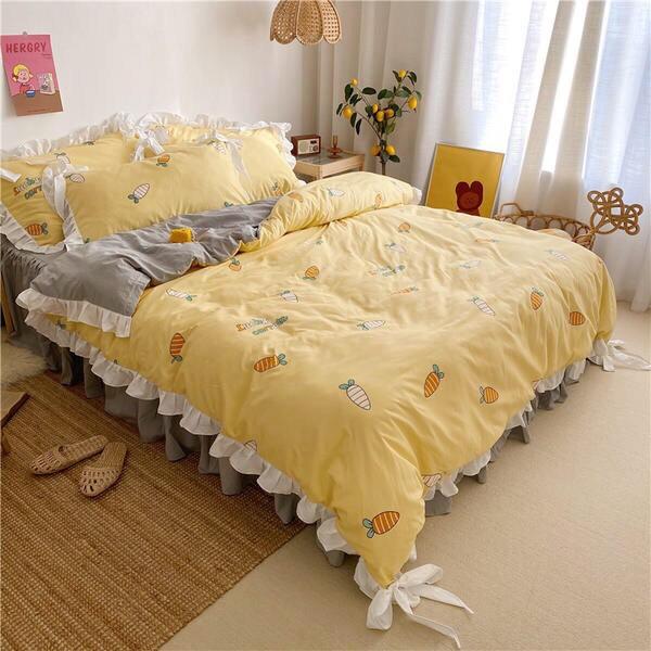Bộ chăn ga Cotton ĐŨI phối bèo siêu mềm mịn, thoáng mát hàng nhập khẩu