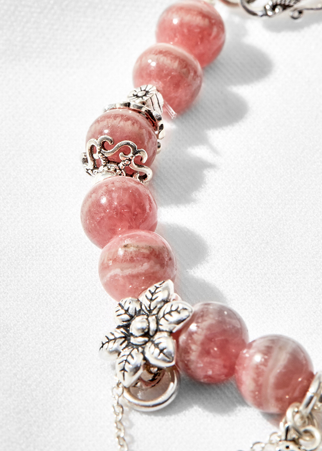 Vòng tay đá rhodochrosite phối mèo bạc Ngọc Quý Gemstones