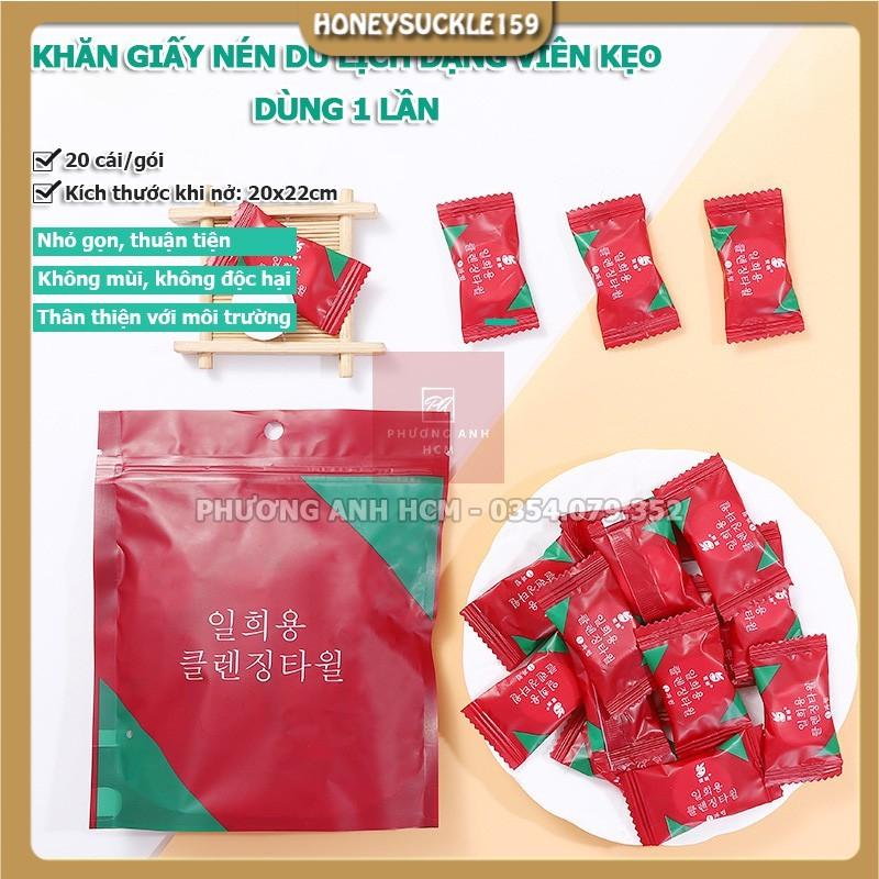 Túi 20 Khăn Giấy Nén Hàn Quốc Dạng Viên Kẹo Dùng 1 Lần - Có Khóa Zip Bỏ Túi Du Lịch Tiện Lợi