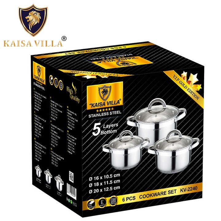 Bộ nồi Inox 3 Món 6 Chi Tiết Kaisa Villa KV-2240 Đáy 5 Lớp, Dùng Cho Mọi Loại Bếp, Hàng Nhập khẩu