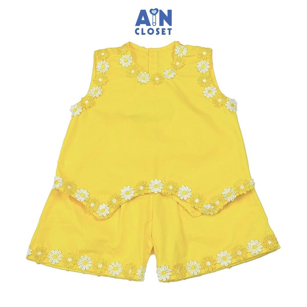 Bộ quần áo Ngắn bé gái họa tiết Hoa Viền Mai Vàng Cotton - AICDBG0FRHGL - AIN Closet
