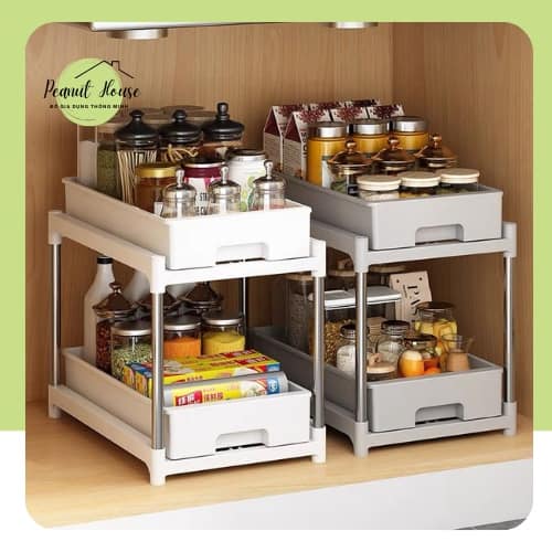 KỆ ĐỂ GIA VỊ, ĐỒ ĂN VẶT, ĐỂ ĐỒ ĐA NĂNG 2 TẦNG KÉO TIỆN LỢI