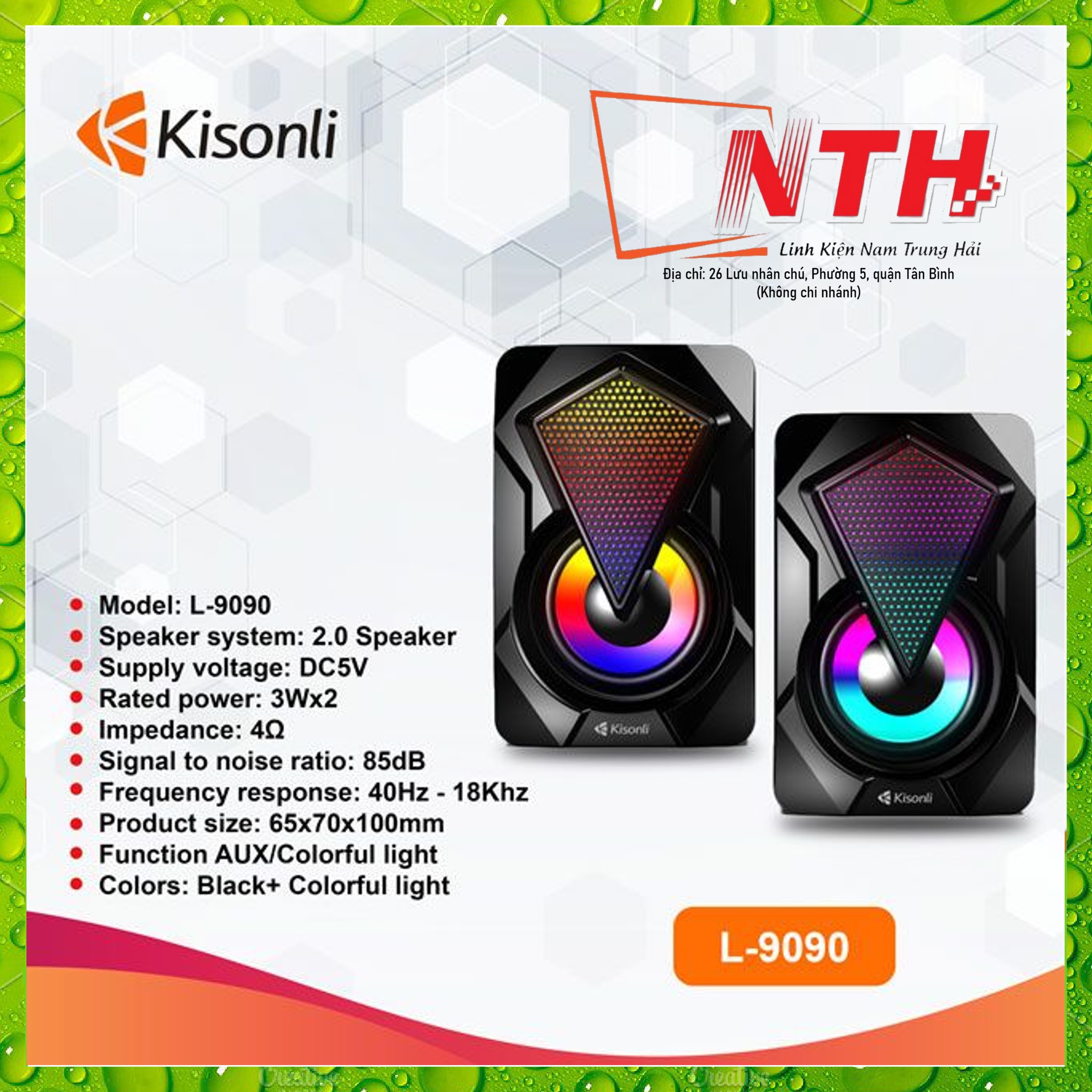 Bộ loa KISONLI L-9090 2.0 Led RGB cực đẹp - chuyên nhạc và game