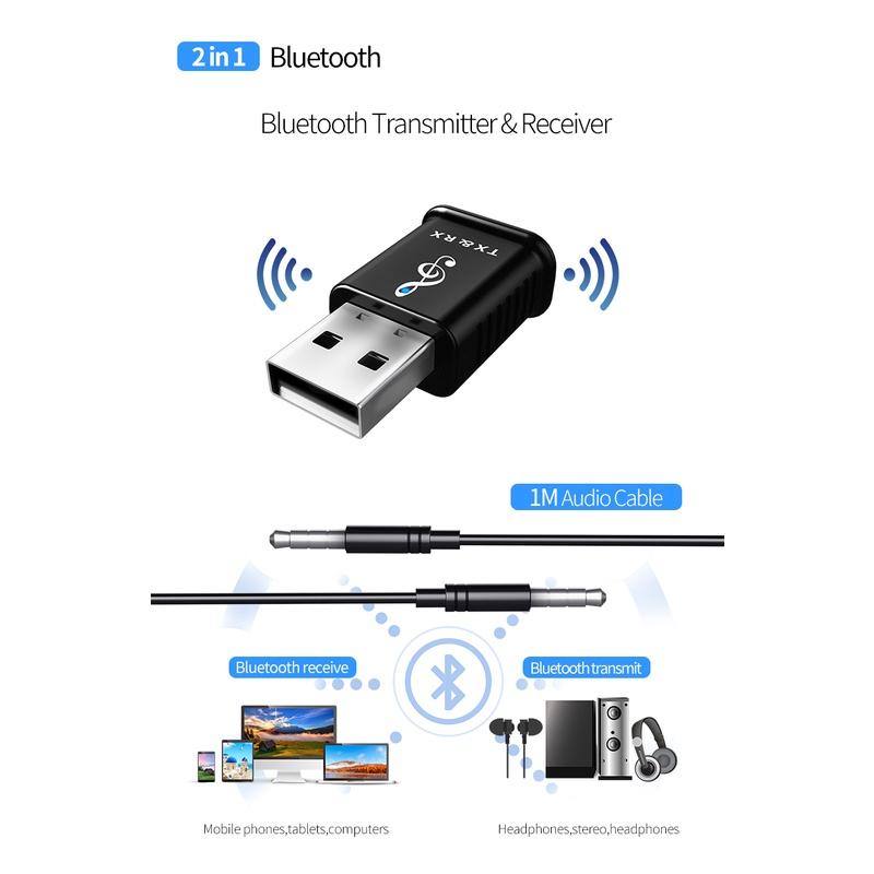 Thiết Bị Truyền Nhận Tín Hiệu Bluetooth 5.0 2 Trong 1 Giắc Cắm 3.5mm Aux Không Dây Bt5.0 Cho Tai Nghe Không Dây Và Tv Mp3