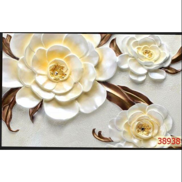 Tranh dán tường hoa 3D Vải Lụa tặng kèm keo