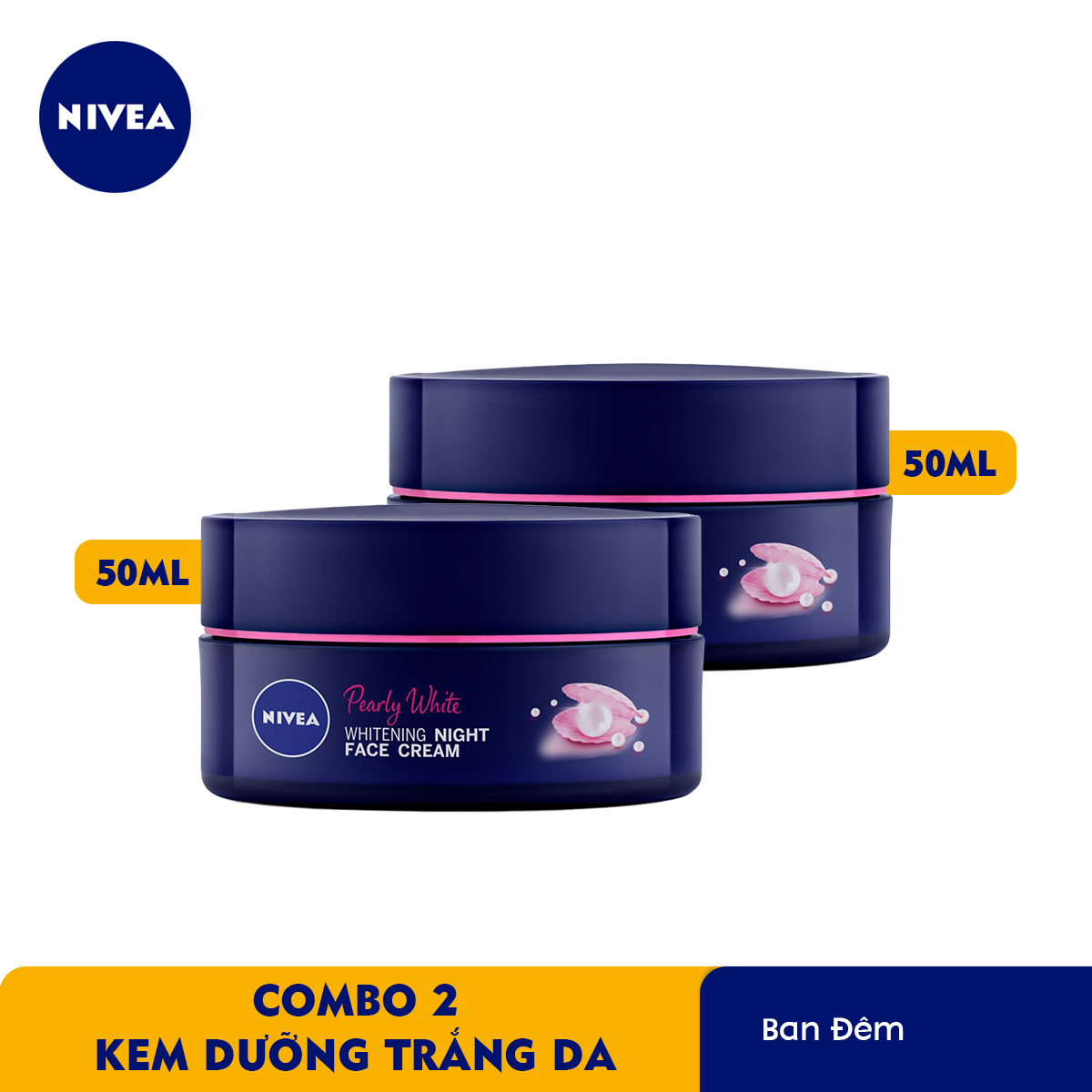 Combo 2 Kem Dưỡng Nivea Ngọc Trai Làm Sáng Da Ban Đêm 50ml 5 in 1 Pearl Filler Pearl White Night Face Cream - 86740