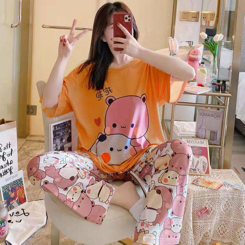 Đồ bộ nữ mặc nhà quần dài tay cộc họa tiết đáng yêu
