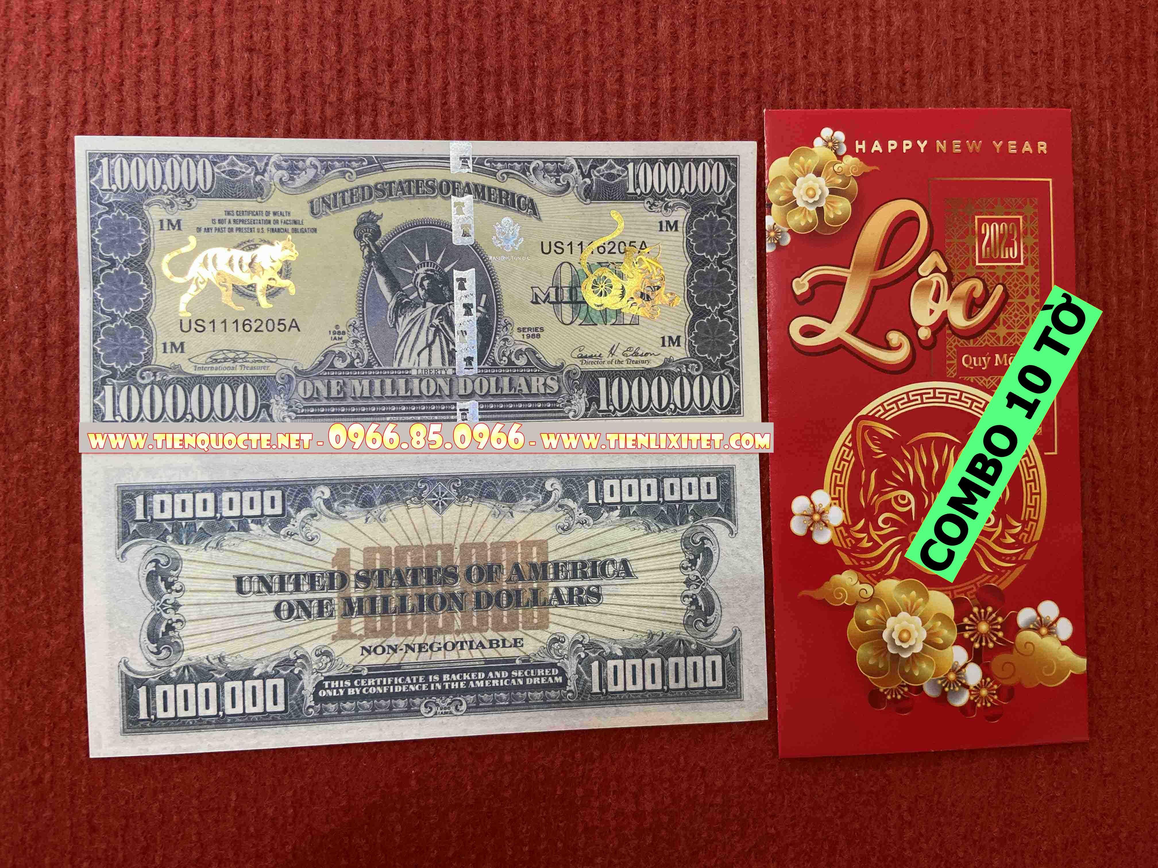 Lot 10 tấm Lì xì tiền 2023 tấm tiền 1 triệu do in hình con mèo gây sốt Tết 2023 đi cùng phong bao đỏ CQTLNLGD01729
