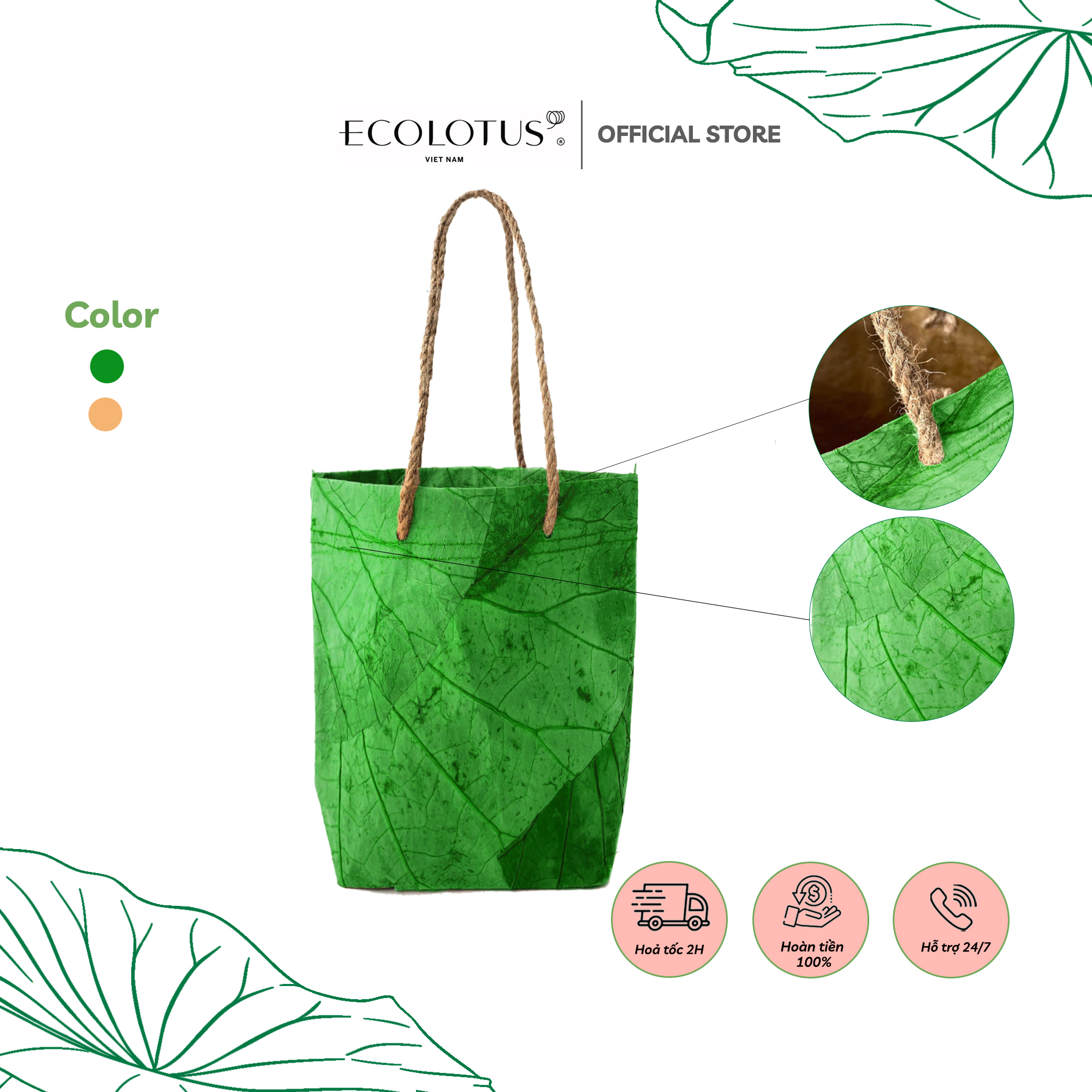 Túi Giấy Lá Sen ECOLOTUS, Size 2, 27X23Cm, Sản Phẩm Thiên Nhiên