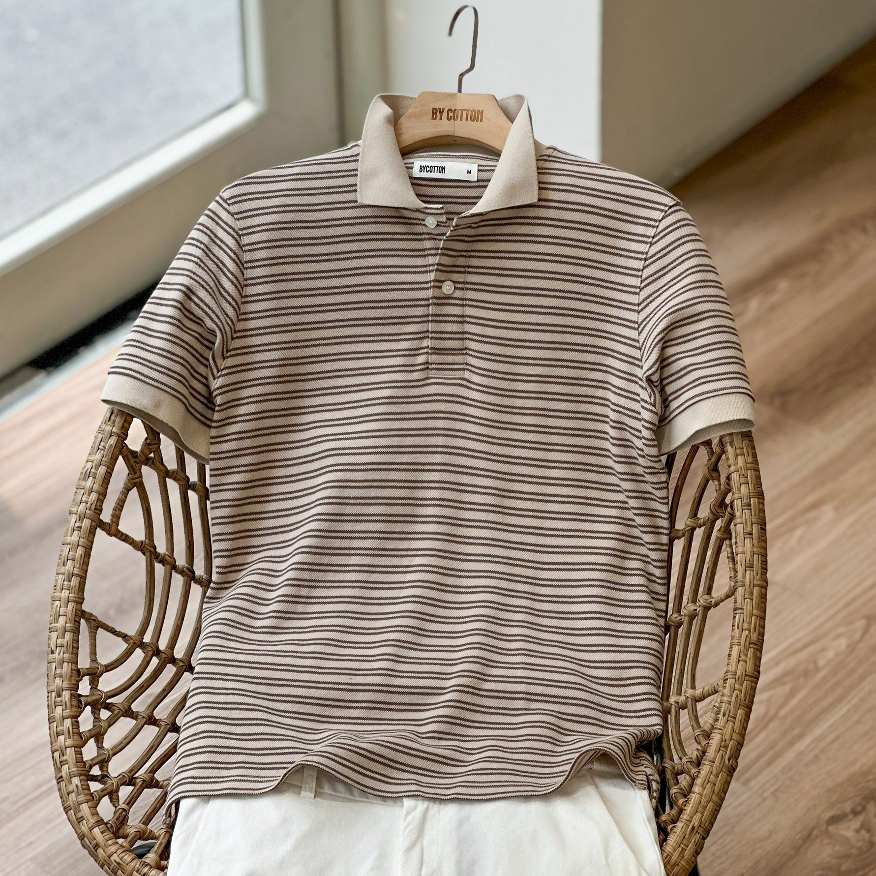 Áo Thun Nam Cao Cấp Polo Sọc Begie Nhí BY COTTON