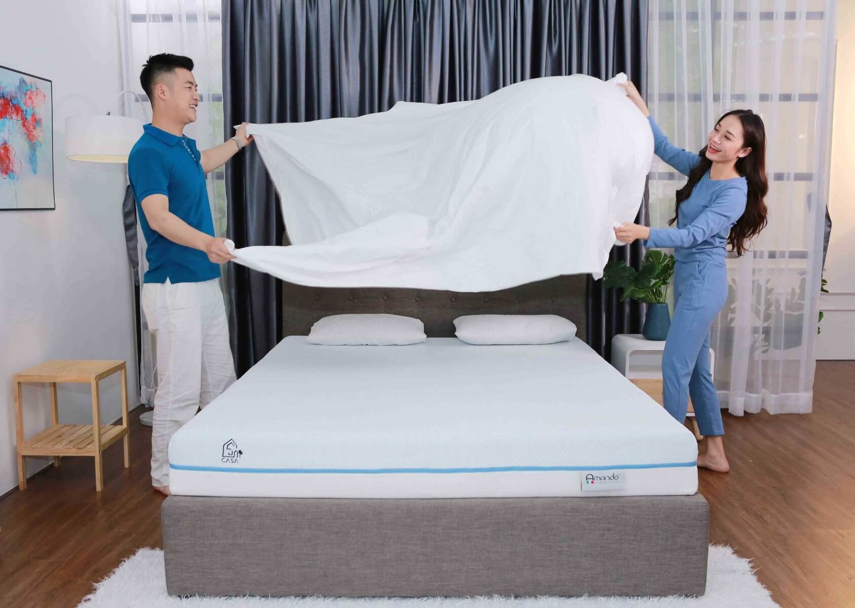 Nệm Foam cuộn hút chân không cao cấp Amando Casa - Cool gel memory foam - Êm ái, thoáng mát, điều hoà thân nhiệt